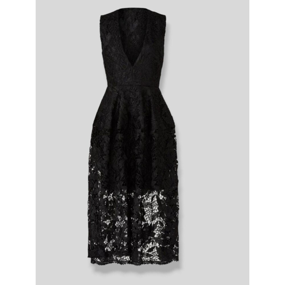 NICHOLAS Black Lace V-Neck Midi Dress